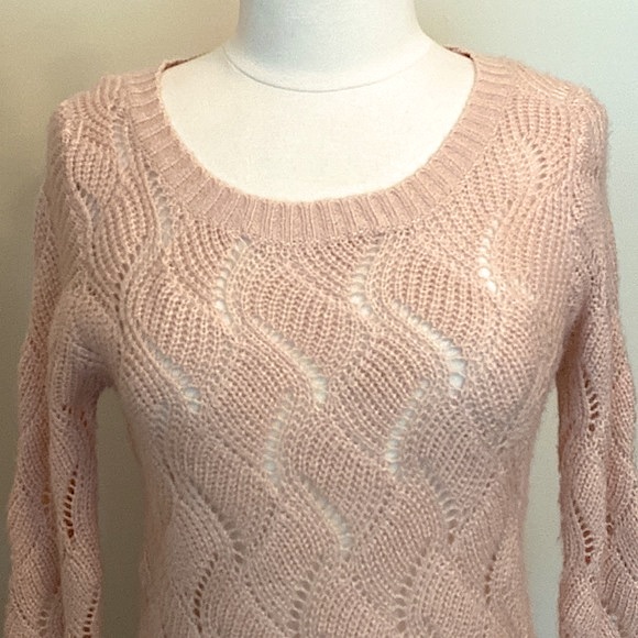 Charlotte Russe Soft Peach Long Sleeve Open Knit Ribbed Casual Sweater Size S - Picture 2 of 10